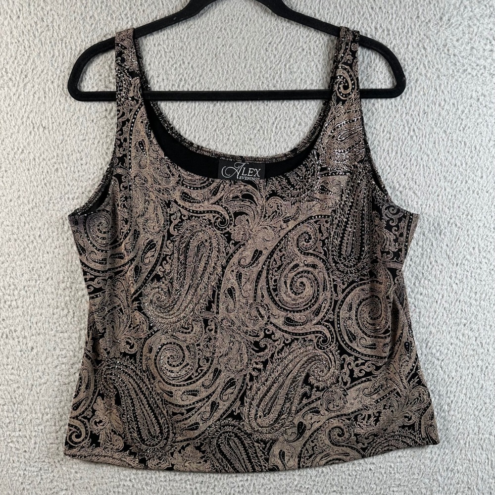 Alex Evenings Black and Taupe Paisley Tank Top